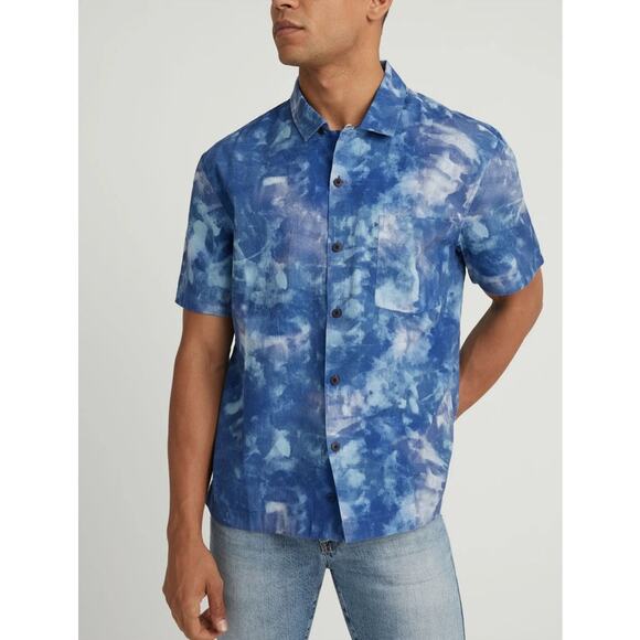 AG Adriano Goldschmied Men's Foster Short Sleeve Blue Tie Dye Button Down - M